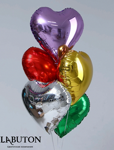 5 воздушных фольгированных шара сердце 